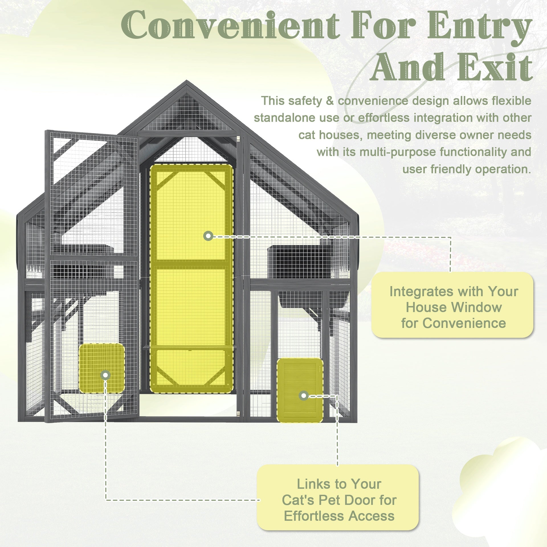 Cat, Large  Outdoor Cat Enclosure for Multiple Cats with 2 Platforms, 2 Resting Box and 1 Bridges, Wooden Feral Cats Shelter with Waterproof and UV Proof Canopy, 74.02 x 55.15 x 74.02 inch