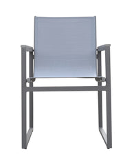 Herra Outdoor Patio Dining Chair in Gray Powder Coated Finish with Gray Sling Textilene and Gray Wood Accent Arms - Set of 2
