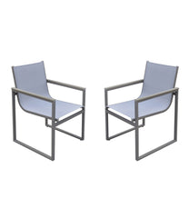 Herra Outdoor Patio Dining Chair in Gray Powder Coated Finish with Gray Sling Textilene and Gray Wood Accent Arms - Set of 2