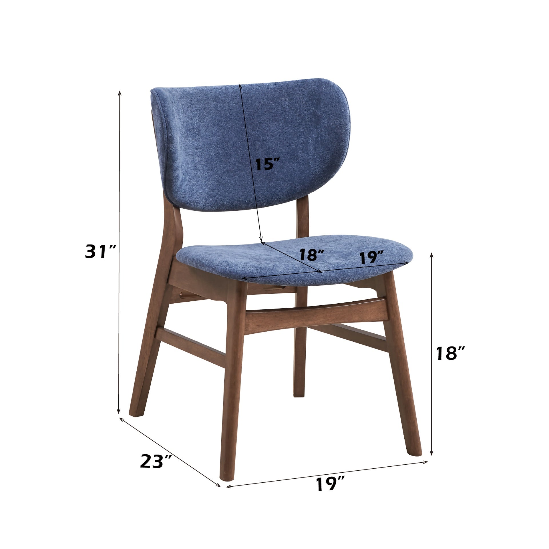 Bevis Blue Fabric & Walnut Finish Side Chair (Set of 2)