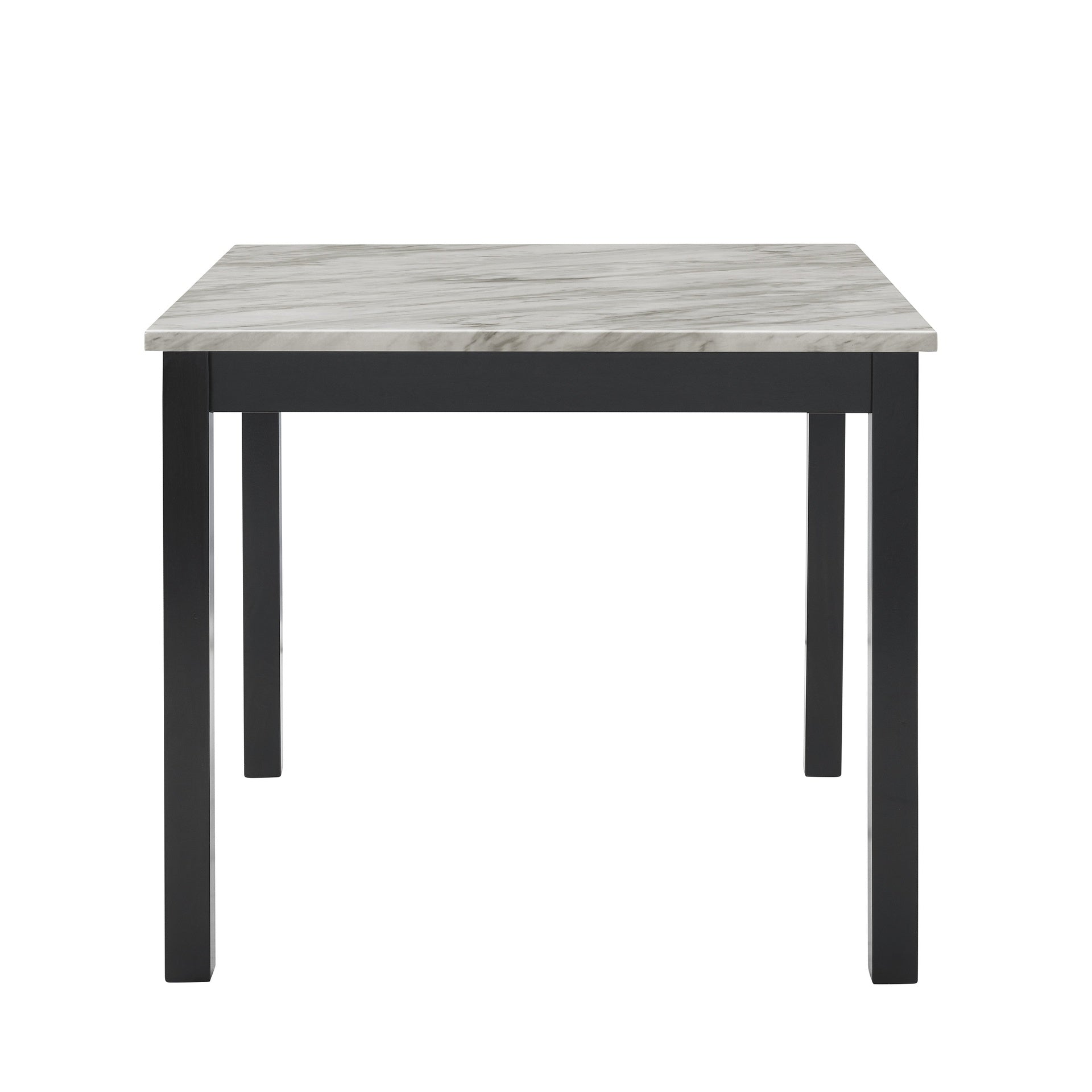 5pc Counter Height Dining Set Square White Faux Marble Table Black Velvet Upholstered Tufted Nail Head Chairs Wooden Leg Dining Room Furniture Black