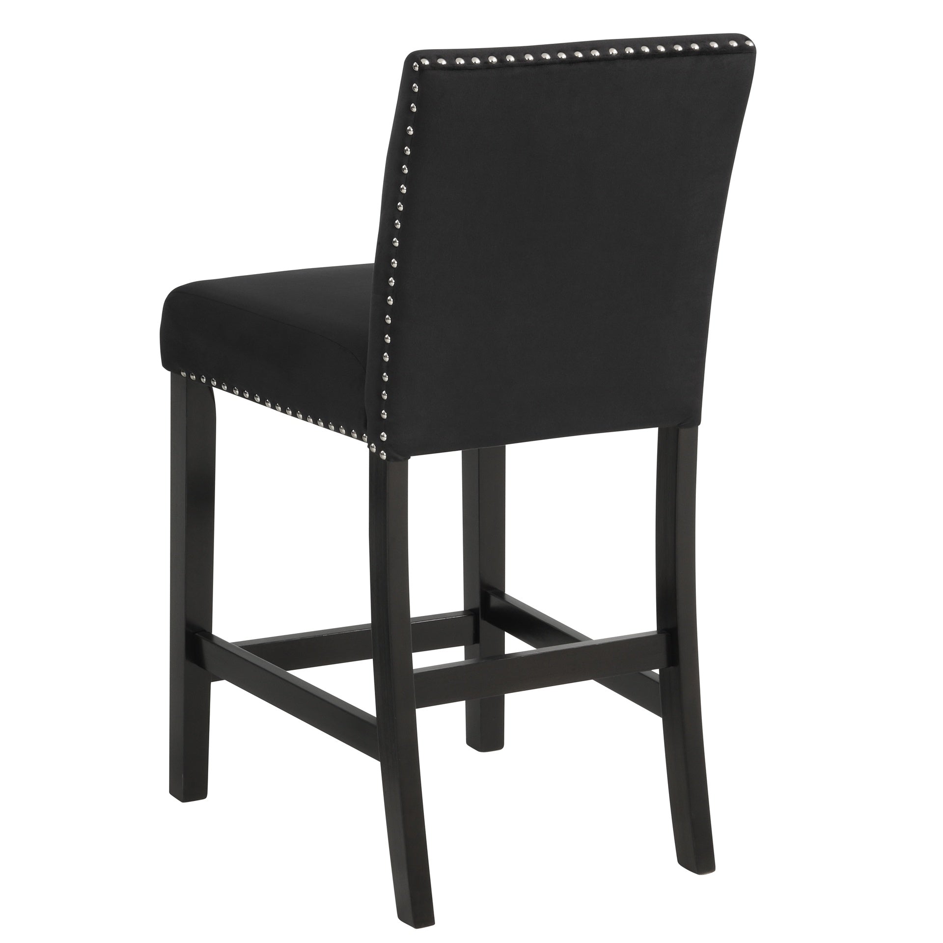 5pc Counter Height Dining Set Square White Faux Marble Table Black Velvet Upholstered Tufted Nail Head Chairs Wooden Leg Dining Room Furniture Black