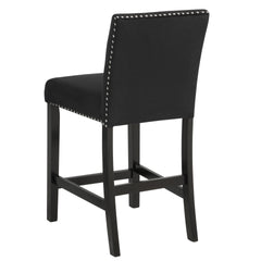 5pc Counter Height Dining Set Square White Faux Marble Table Black Velvet Upholstered Tufted Nail Head Chairs Wooden Leg Dining Room Furniture Black