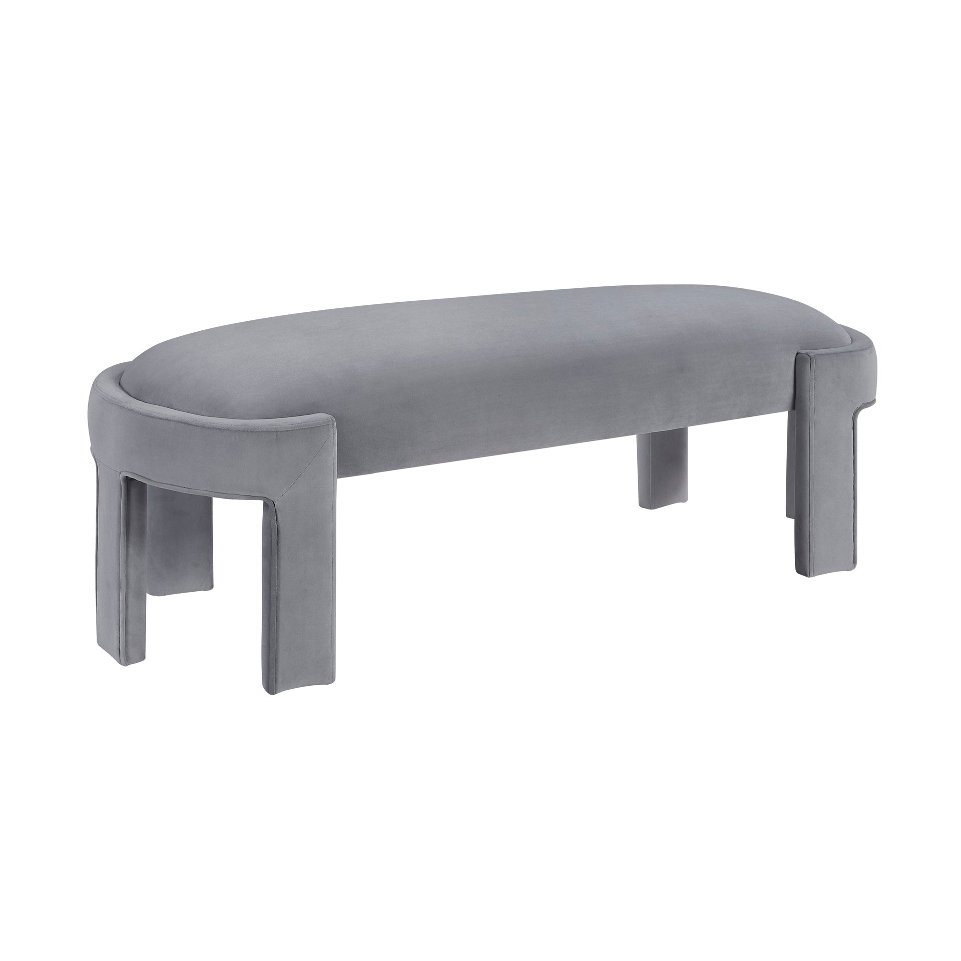 Stylish Upholstered Bench Gray Velvet Fabric Foam Cushioned Seat Luxurious Comfort Home Furniture 1pc Durable Plywood Frame Entryway Bench