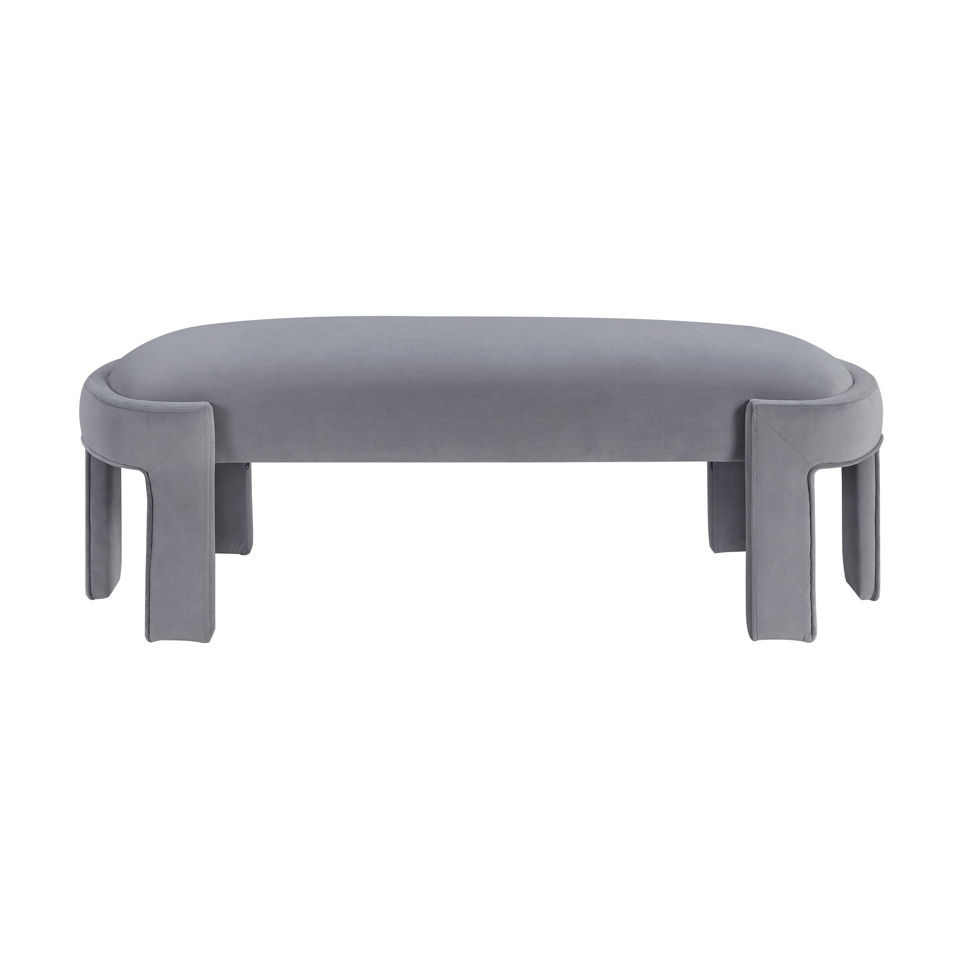 Stylish Upholstered Bench Gray Velvet Fabric Foam Cushioned Seat Luxurious Comfort Home Furniture 1pc Durable Plywood Frame Entryway Bench