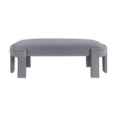 Stylish Upholstered Bench Gray Velvet Fabric Foam Cushioned Seat Luxurious Comfort Home Furniture 1pc Durable Plywood Frame Entryway Bench