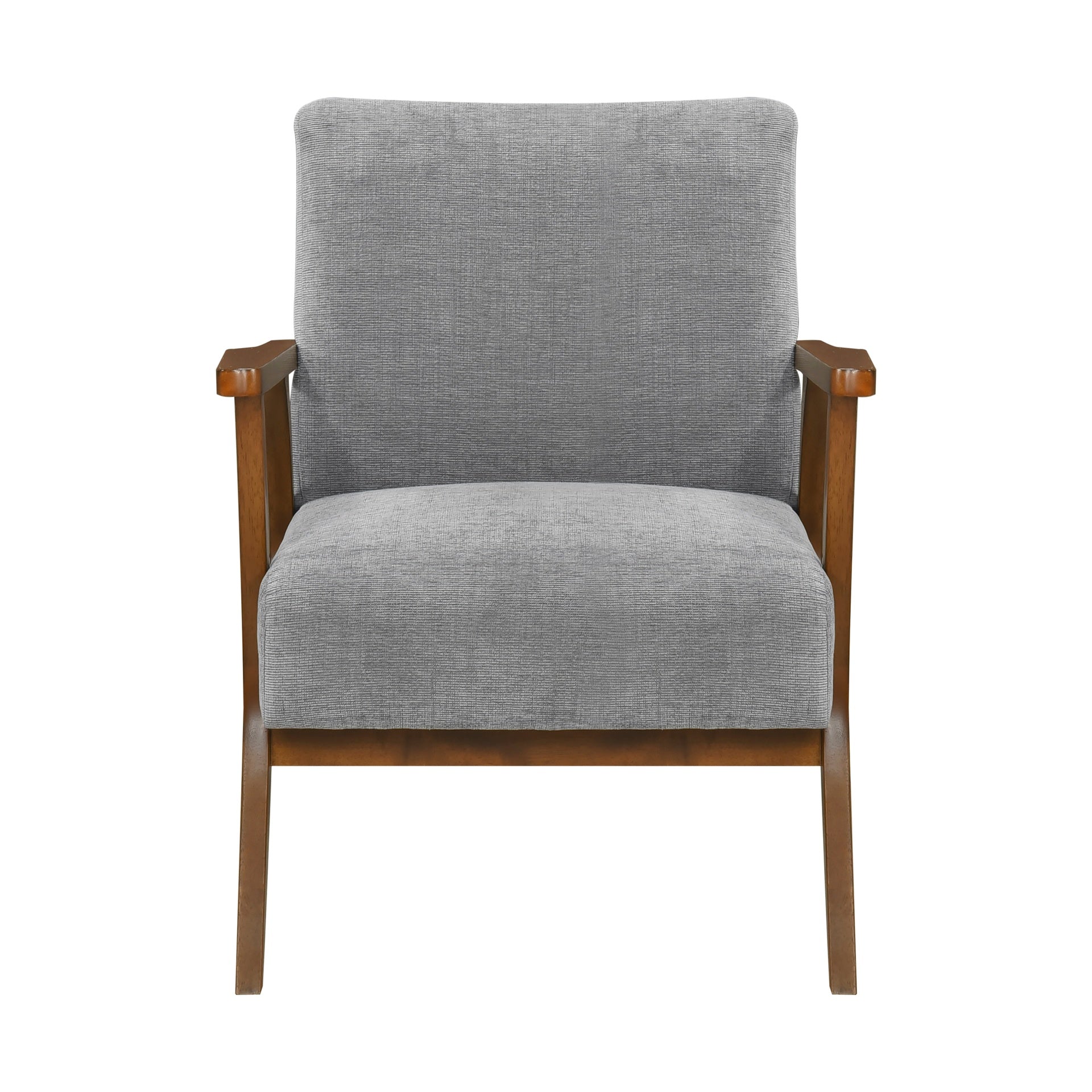 Contemporary Durable Stylish Accent Armchair 1pc Soft Gray Chenille Fabric Upholstery Living Room Furniture Solid Rubberwood Frame Chestnut Finish