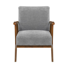Contemporary Durable Stylish Accent Armchair 1pc Soft Gray Chenille Fabric Upholstery Living Room Furniture Solid Rubberwood Frame Chestnut Finish