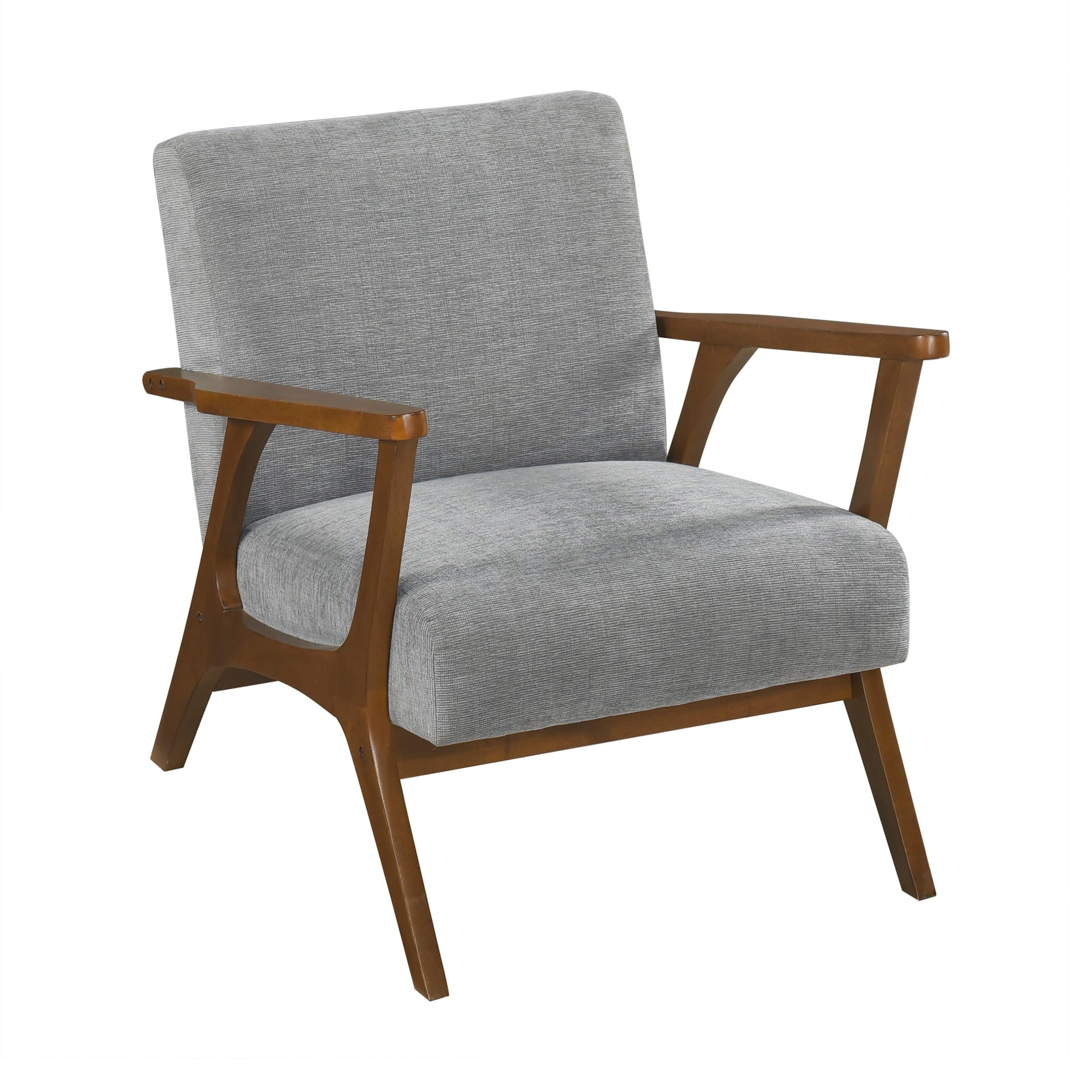 Contemporary Durable Stylish Accent Armchair 1pc Soft Gray Chenille Fabric Upholstery Living Room Furniture Solid Rubberwood Frame Chestnut Finish