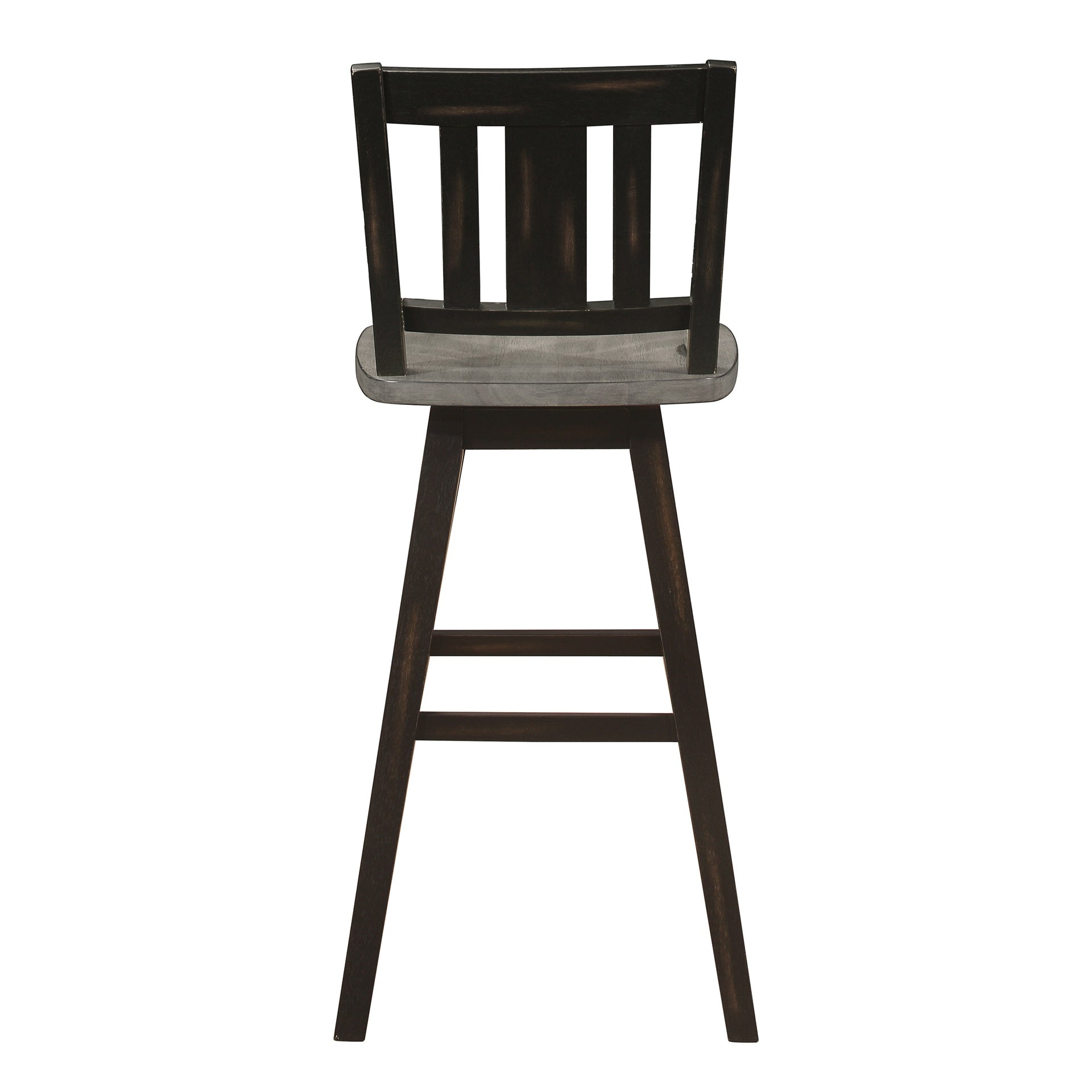 Pub Height Chairs Set of 2, Distressed Gray and Black 360-degree Swivel Chair Solid Rubberwood Furniture, Vertical Slat Back Bar Chairs