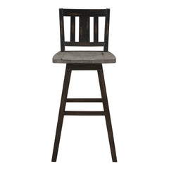 Pub Height Chairs Set of 2, Distressed Gray and Black 360-degree Swivel Chair Solid Rubberwood Furniture, Vertical Slat Back Bar Chairs