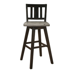 Pub Height Chairs Set of 2, Distressed Gray and Black 360-degree Swivel Chair Solid Rubberwood Furniture, Vertical Slat Back Bar Chairs