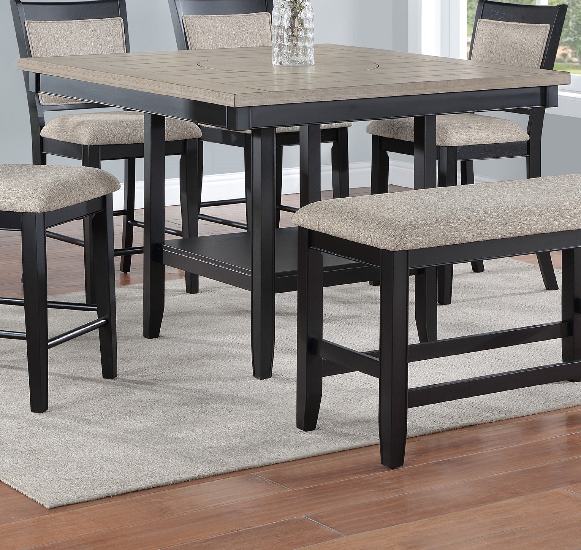 1pc Contemporary Transitional Counter Height Dining Table with 20-Inch Lazy Susan Light Gray Tow-Tone Finish Wooden Wood Veneers Solid Wood Dining Room Furniture