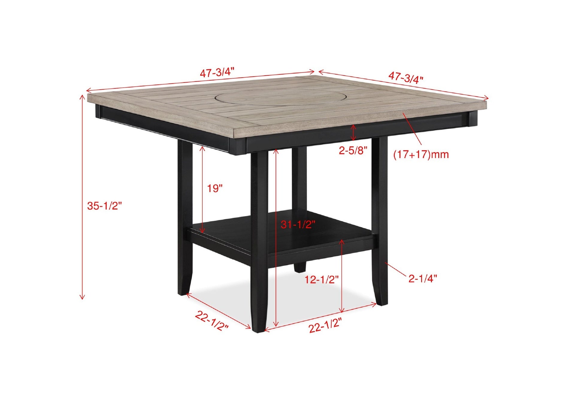 1pc Contemporary Transitional Counter Height Dining Table with 20-Inch Lazy Susan Light Gray Tow-Tone Finish Wooden Wood Veneers Solid Wood Dining Room Furniture