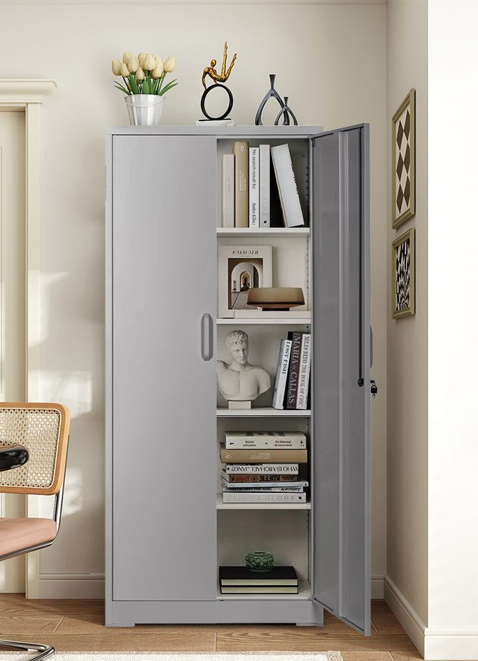 Container Furniture Direct Ironclad 71" Metal Storage Cabinet with Locking Doors and 4 Adjustable Shelves, Heavy-Duty Steel Cabinet for Garage, Laundry, Office, or Warehouse, Gray