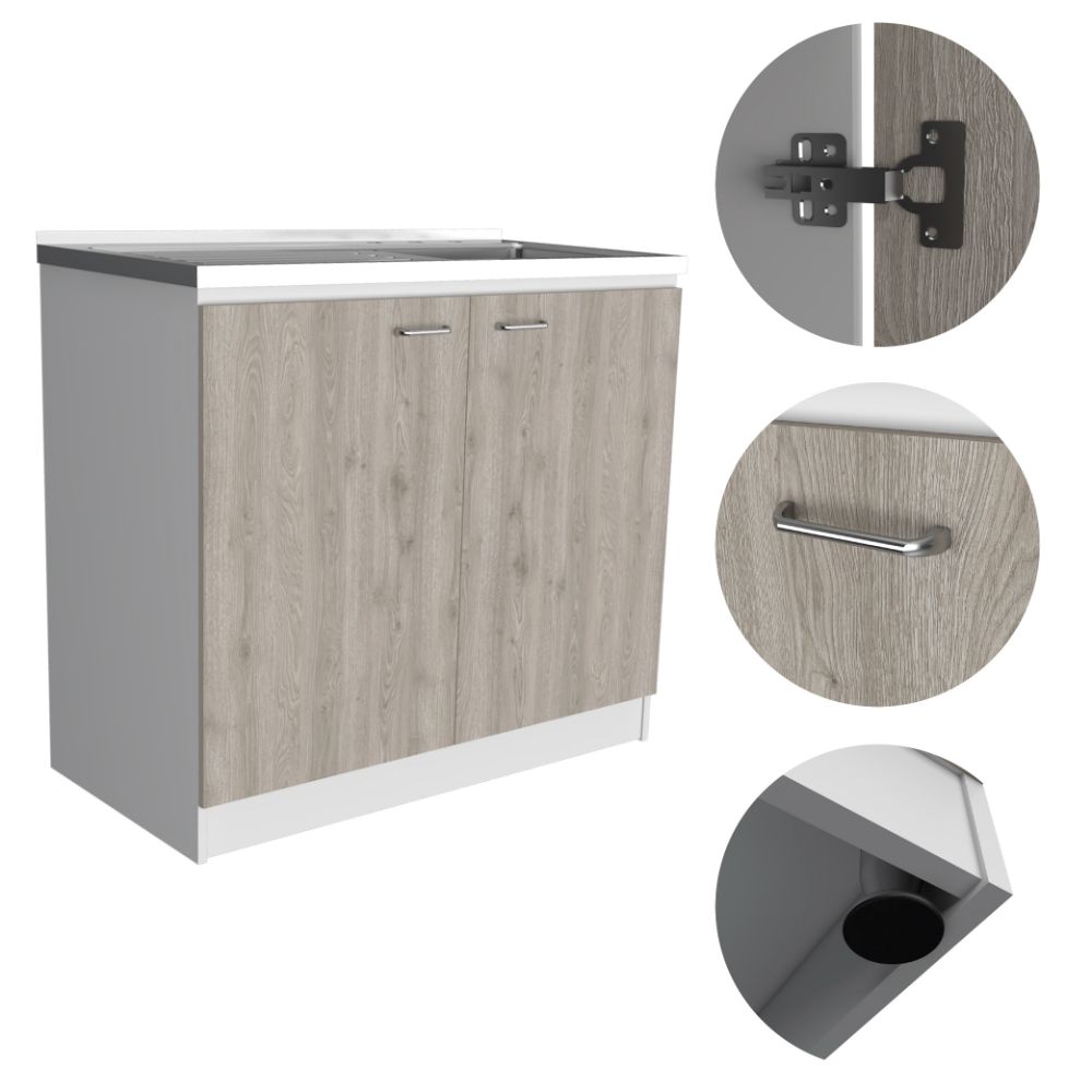 Brookeline Rectangle 2-Door Utility Sink and Cabinet White and Light Gray