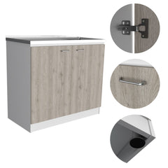 Brookeline Rectangle 2-Door Utility Sink and Cabinet White and Light Gray