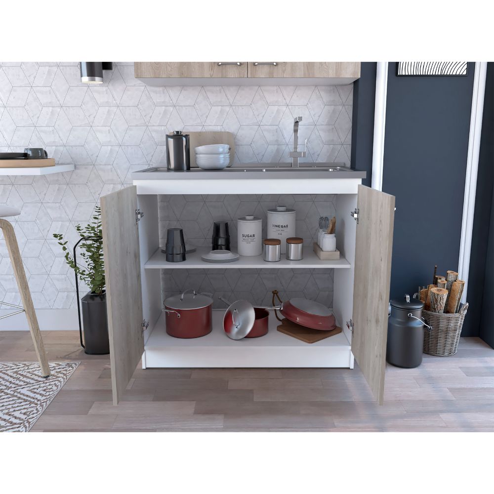 Brookeline Rectangle 2-Door Utility Sink and Cabinet White and Light Gray