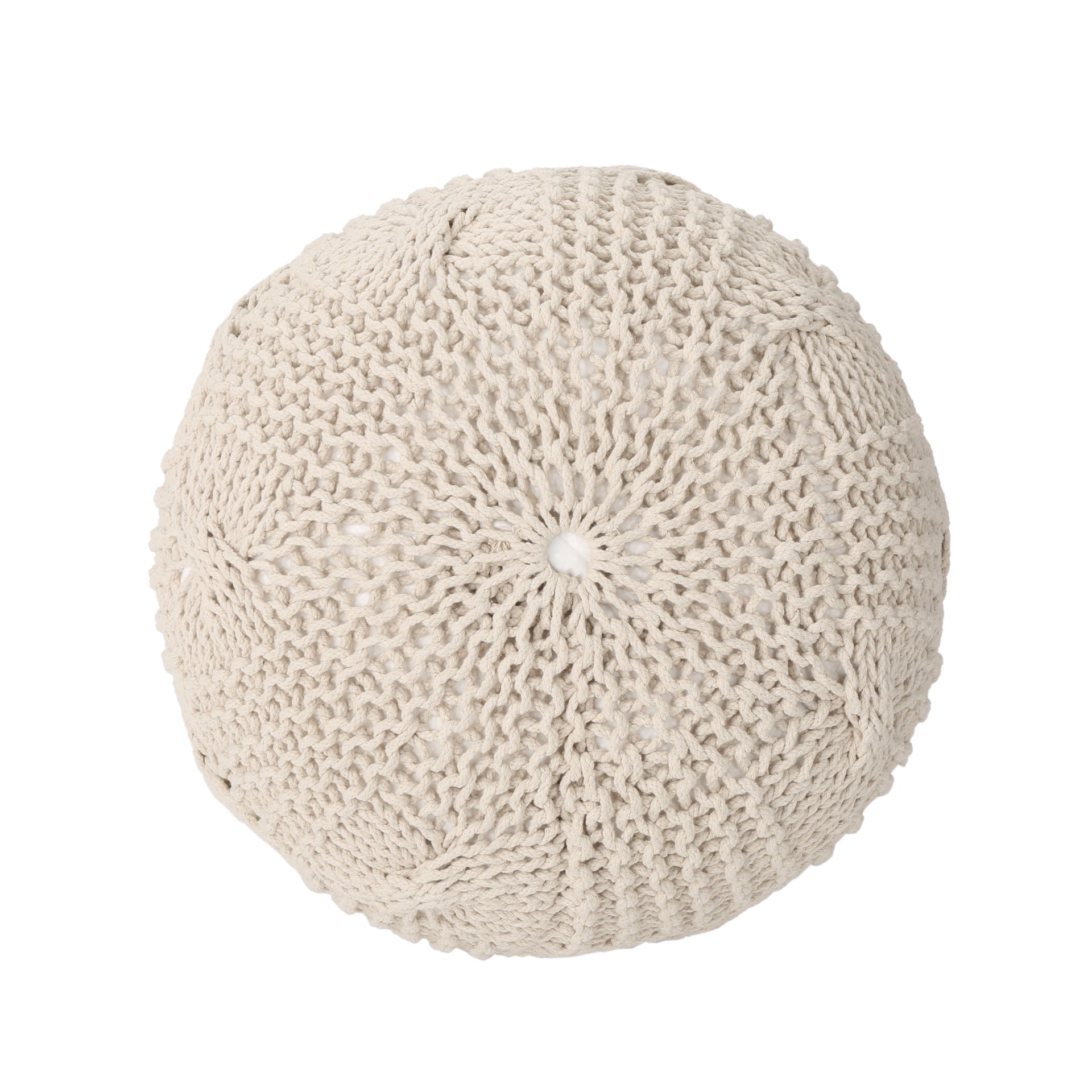 Bordeaux  Knitted Cotton Round Pouf, Beige