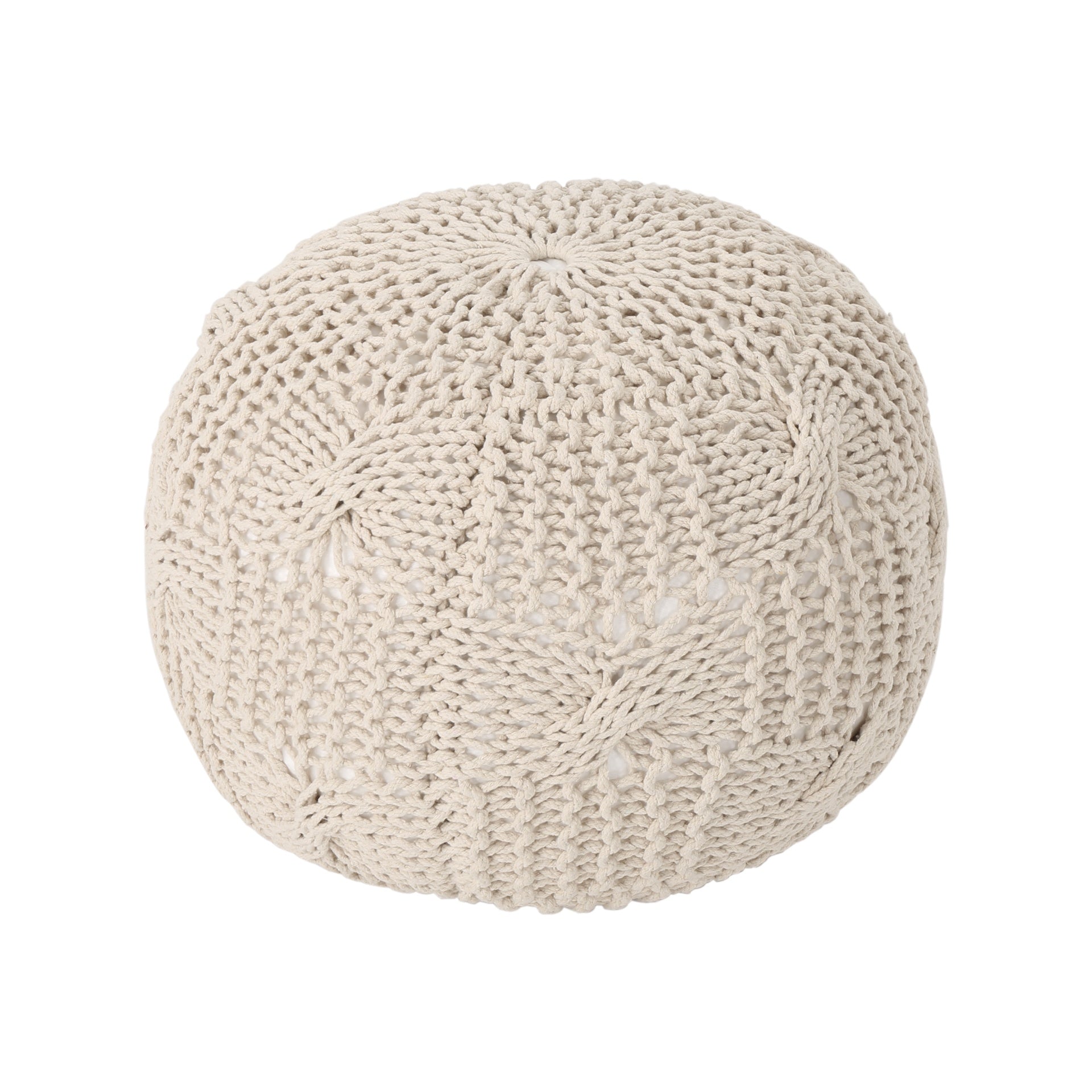Bordeaux  Knitted Cotton Round Pouf, Beige
