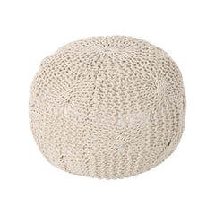 Bordeaux  Knitted Cotton Round Pouf, Beige