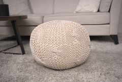 Bordeaux  Knitted Cotton Round Pouf, Beige