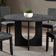 Contemporary Style 5pc Dining Set Kitchen Dinette Dark Gray Upholstered Fabric Chairs Round Table Pedestal Base Table 4x Side Chairs Dining Room