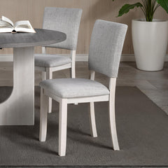 Contemporary Style 5pc Dining Set Kitchen Dinette Gray Upholstered Fabric Chairs Round Table Pedestal Base Table 4x Side Chairs Dining Room