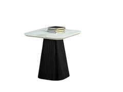 Contemporary Style Square End Table Faux Marble Soft Curved Edges Top Black Finish Primary Living Room