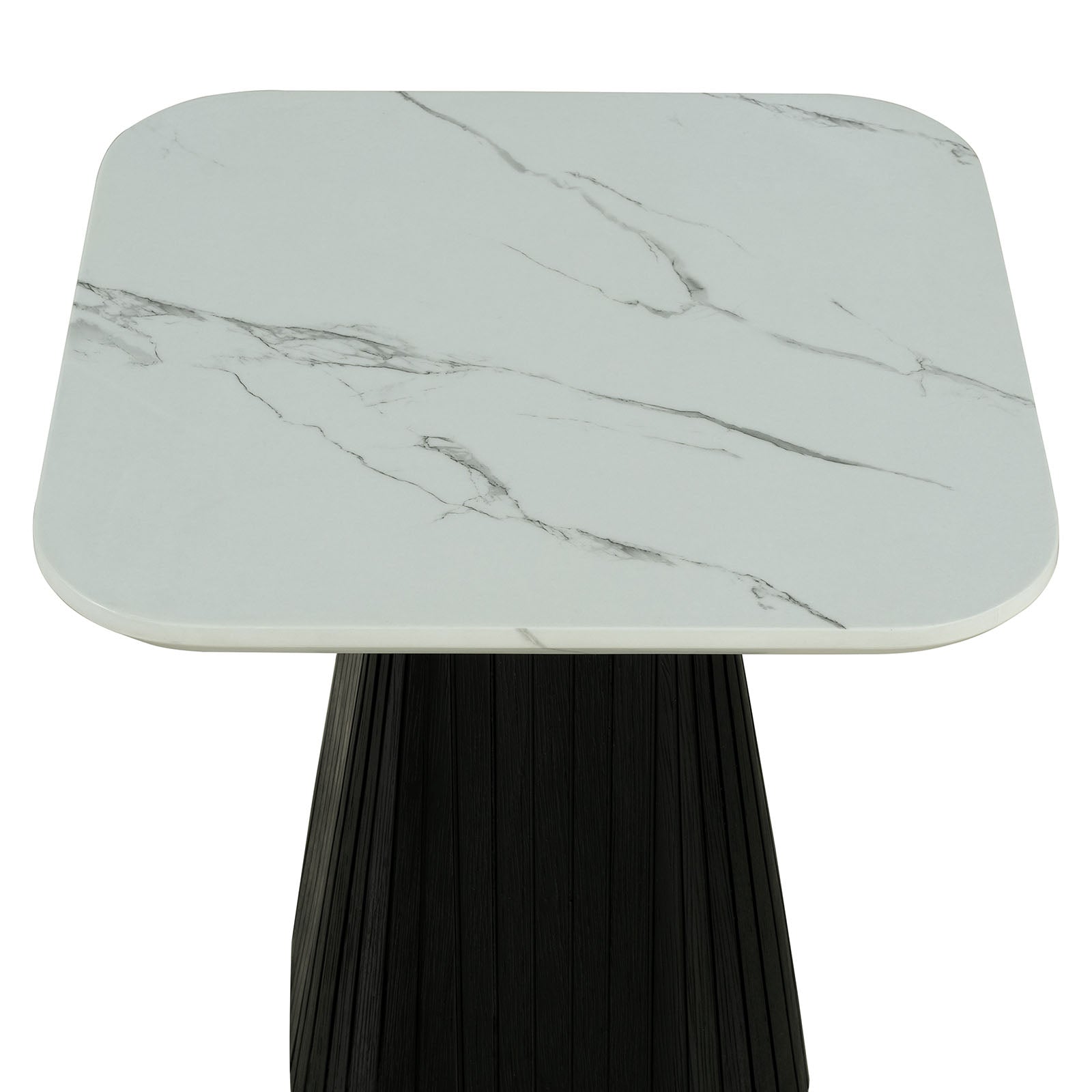 Contemporary Style Square End Table Faux Marble Soft Curved Edges Top Black Finish Primary Living Room