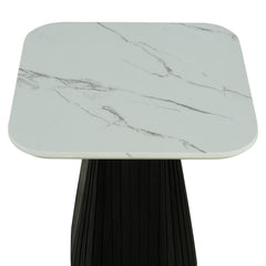 Contemporary Style Square End Table Faux Marble Soft Curved Edges Top Black Finish Primary Living Room