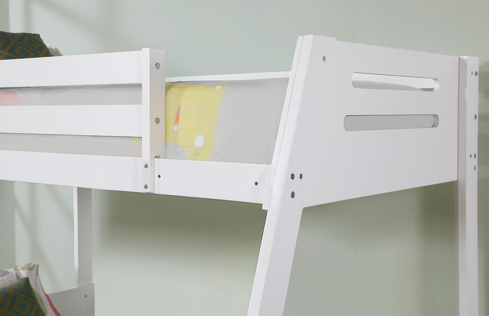 Transitional Bunk Bed White Finishing And Underbed Drawers Angled Ladder