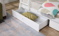 Transitional Bunk Bed White Finishing And Underbed Drawers Angled Ladder