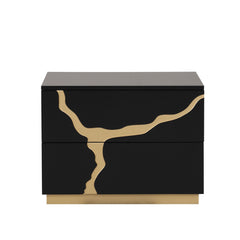 Contemporary Style 1pc Nightstand Gold Paint Pattern French And English Dovetail Drawers Black And Gold Finish Bedroom Furniture