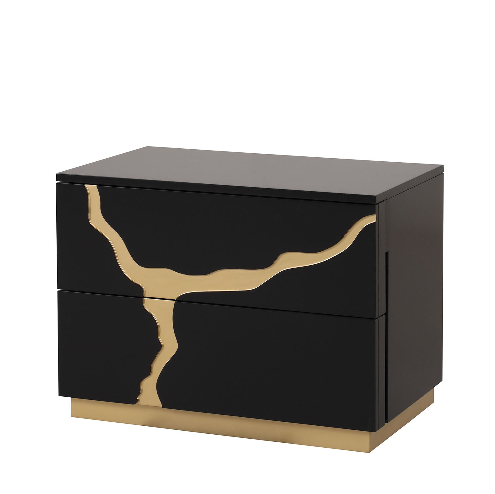 Contemporary Style 1pc Nightstand Gold Paint Pattern French And English Dovetail Drawers Black And Gold Finish Bedroom Furniture