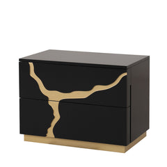 Contemporary Style 1pc Nightstand Gold Paint Pattern French And English Dovetail Drawers Black And Gold Finish Bedroom Furniture