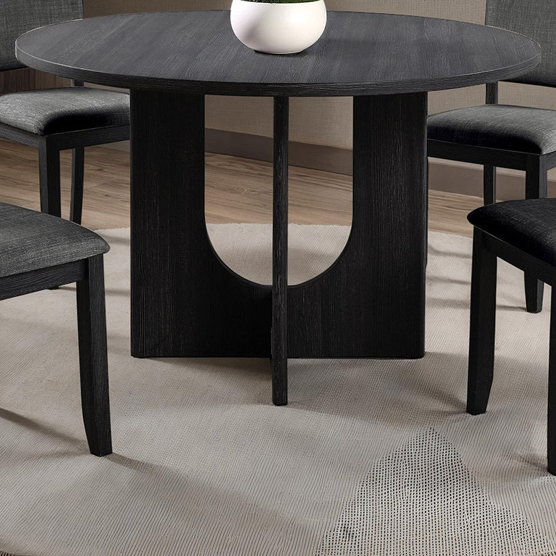 Classic Round Dining Table 1pc Dining Room Furniture Dark Gray U-shaped Pedestal Base Table