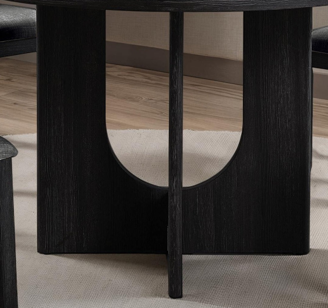 Classic Round Dining Table 1pc Dining Room Furniture Dark Gray U-shaped Pedestal Base Table