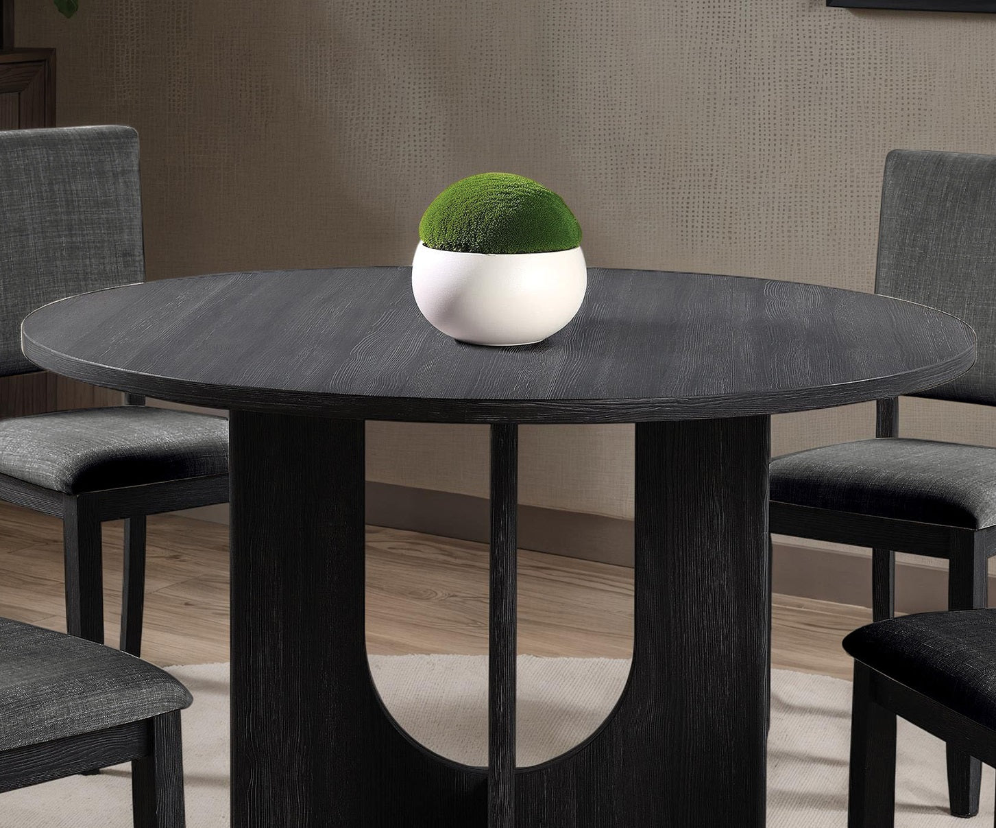 Classic Round Dining Table 1pc Dining Room Furniture Dark Gray U-shaped Pedestal Base Table