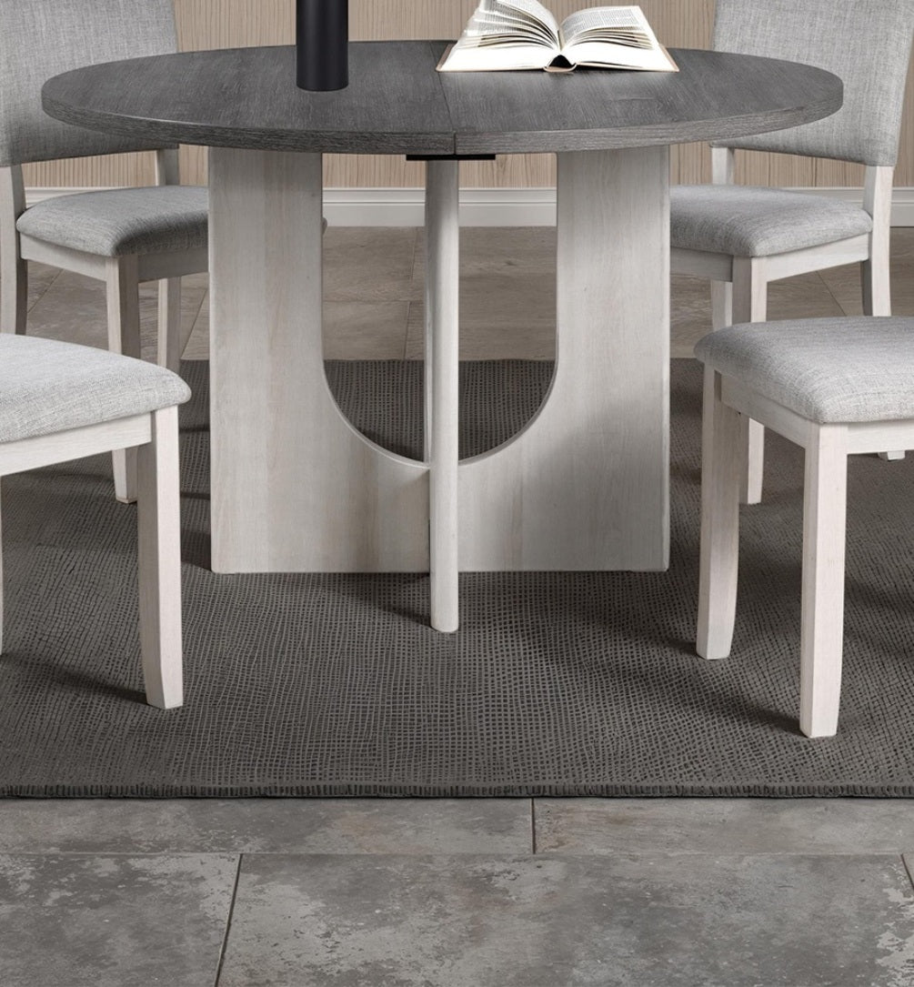Classic Round Dining Table 1pc Dining Room Furniture Gray Two-Tone Finish U-shaped Pedestal Base Table