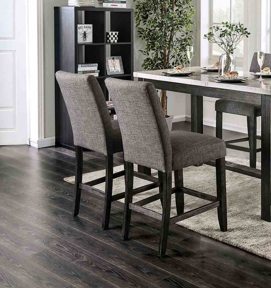 Gray Finish Rustic Style 2pc Counter Height Chair Padded Fabric Seat And Backrest Dining Room