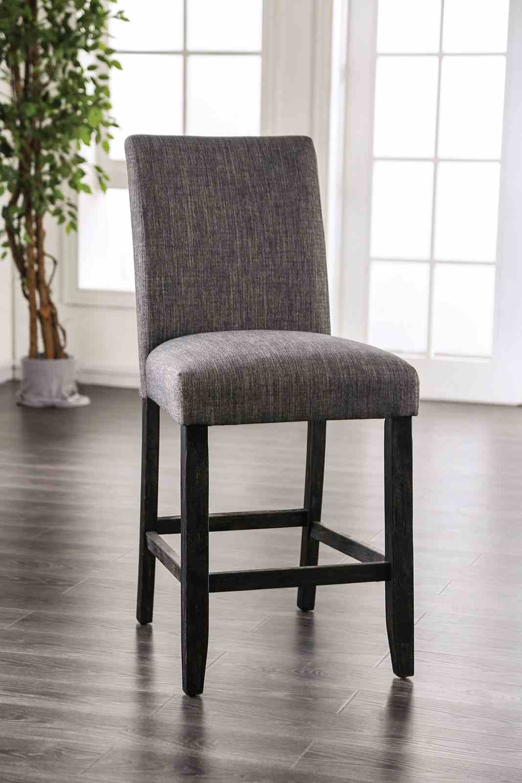 Gray Finish Rustic Style 2pc Counter Height Chair Padded Fabric Seat And Backrest Dining Room