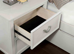 Transitional White 1pc Nightstand Only Dovetail Drawers Solid wood Bedside Table Chrome Hanging Pulls