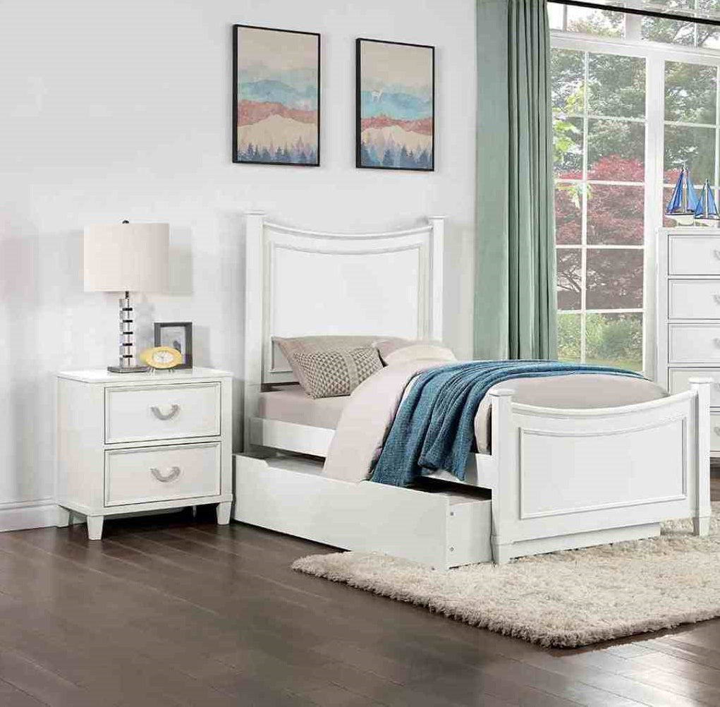 Transitional White 1pc Nightstand Only Dovetail Drawers Solid wood Bedside Table Chrome Hanging Pulls