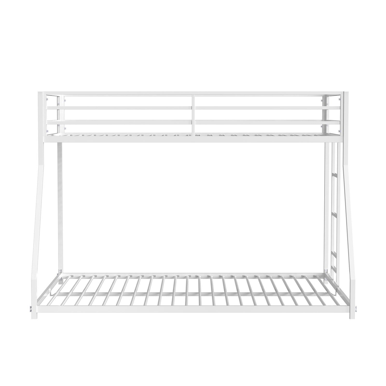 Twin Over Full Metal Low Bunk Bed Mattress Ready Matte White Finish Attached Ladder Full Metal Construction Bedroom Furniture