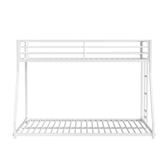 Twin Over Full Metal Low Bunk Bed Mattress Ready Matte White Finish Attached Ladder Full Metal Construction Bedroom Furniture