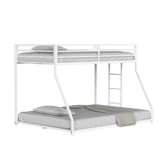 Twin Over Full Metal Low Bunk Bed Mattress Ready Matte White Finish Attached Ladder Full Metal Construction Bedroom Furniture