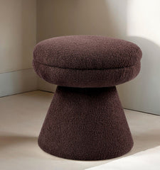 Brown Finish 1pc Round Top Accent Stool Teddy Fabric Pedestal Base Mushroom Shape Design Contemporary Primary Living Room