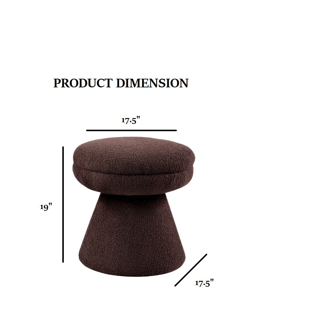 Brown Finish 1pc Round Top Accent Stool Teddy Fabric Pedestal Base Mushroom Shape Design Contemporary Primary Living Room