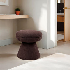 Brown Finish 1pc Round Top Accent Stool Teddy Fabric Pedestal Base Mushroom Shape Design Contemporary Primary Living Room